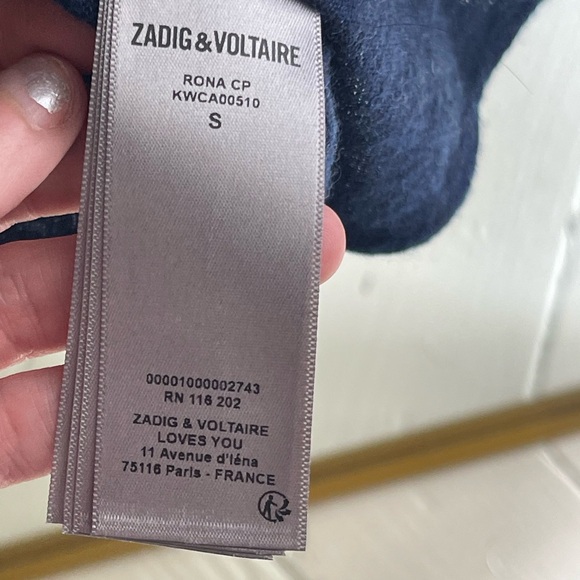 NWT Zadig & Voltaire Rona 100% Cashmere Cardigan in Navy Missing Belt Size Small - Picture 11 of 16